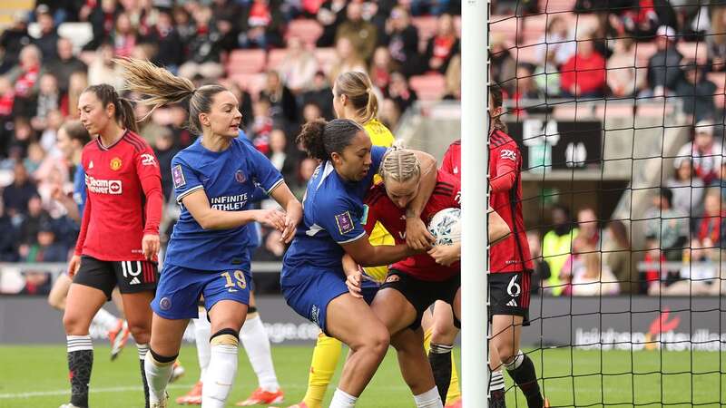 Lauren James got into a tussle with Manchester United defender Millie Turner (Image: Chelsea Football Club/Chelsea FC via Getty Images)