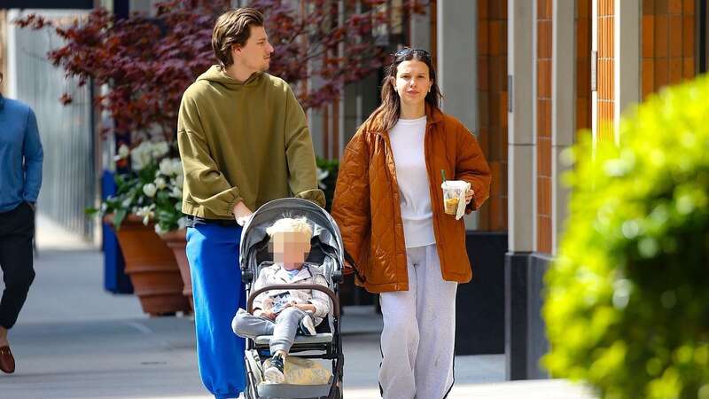 Millie Bobby Brown and her fiance Jake Bongiovi enjoyed a low-key day out with a toddler (Image: Fernando Ramales / BACKGRID)