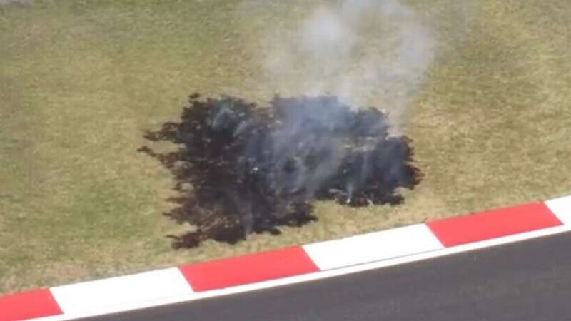 Grass next to the Shanghai track caught fire during practice (Image: Sky Sports)