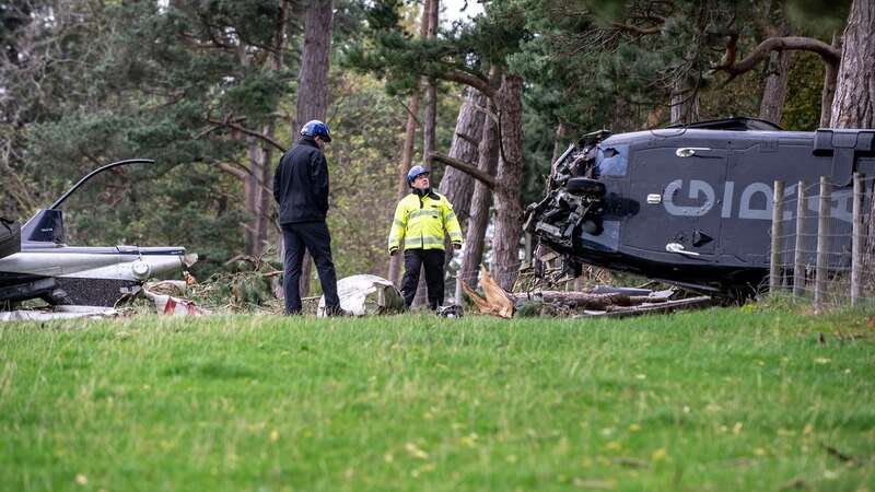 The wreckage of the helicopter which crashed in Denbighshire in 2022 (Image: Andrew Price / View Finder Pictures)