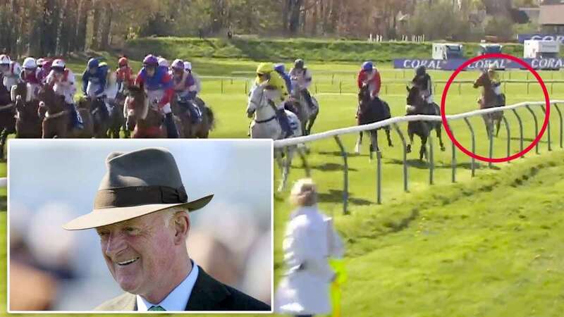 The moment Mr Incredible pulled himself up and inset, his trainer Willie Mullins who won with Macdermott (Image: RacingTV)