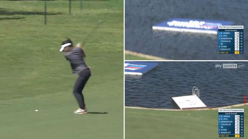 Jasmine Koo finished T13 at The Chevron Championship after her incredible birdie on the 18th, which bounced on a floating advertising board (Image: Sky Sports)