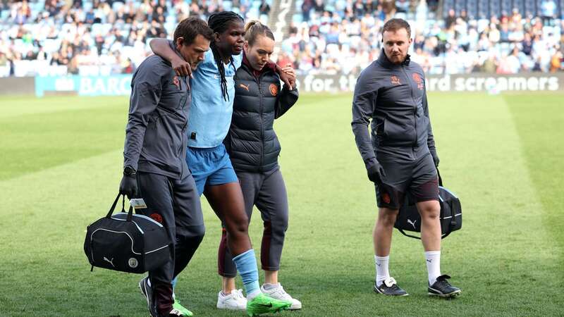 Khadija Shaw was assisted off the pitch at half-time (Image: Photo by Matt McNulty/Getty Images)