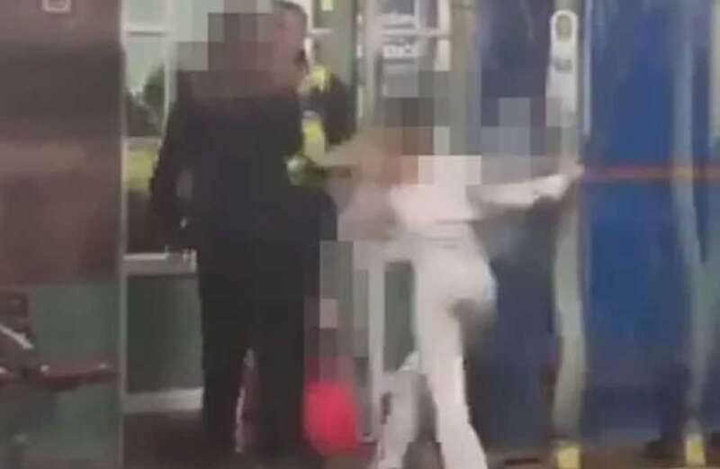 The shocking scenes at a railway station were captured in the video above