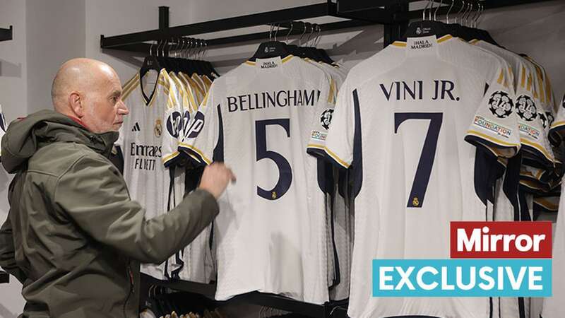 Jude Bellingham shirts for sale in the club shop at Real Madrid - one of the shirts can cost €180 (Image: Ian Vogler / Daily Mirror)