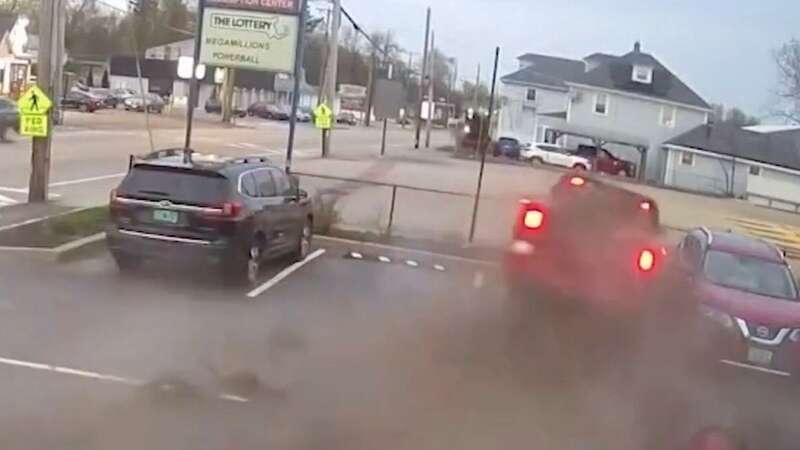 Terrifying moment truck crashes through ice cream stand, narrowly missing family