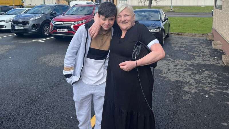 Kayden White with his grandmother Margaret following his reunion with his father (Image: Margaret White/family handout/SWNS)