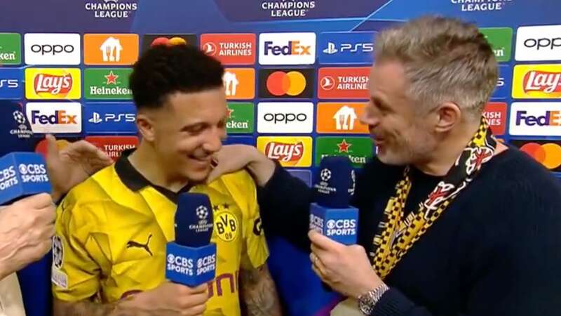 Jamie Carragher interviewed Jadon Sancho after sinking pints with Borussia Dortmund fans (Image: CBS Sports)