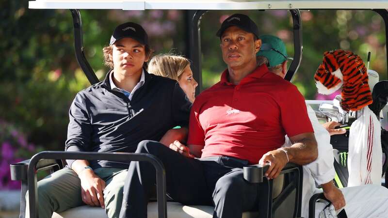 Charlie Woods has been helping his legendary dad with his swing after he encountered difficulty turning following his 2021 car crash (Image: Getty)