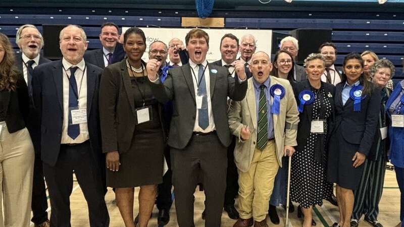 Tory councillors celebrate clinging on to Harlow - Mr Leppard is not pictured