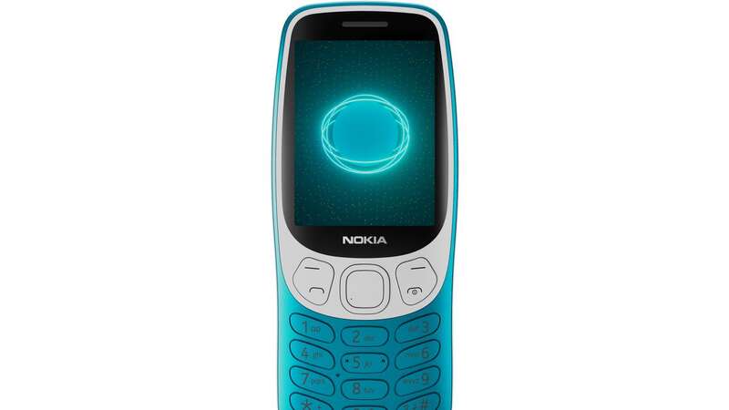 The Scuba Blue version of the new Nokia 3210, one of the most popular early mobile phones which has been relaunched to mark the device