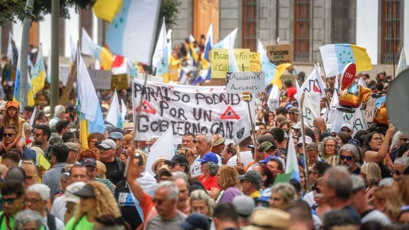 Tens of thousands of Canary Islands residents took part in an anti-tourism protest in April (file) (Image: AFP via Getty Images)