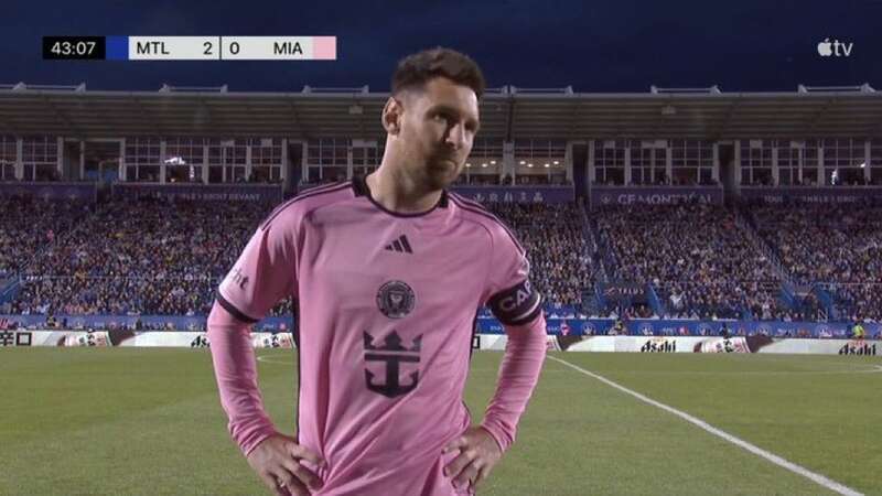 Lionel Messi was furious with the MLS officials after being forced to wait for two minutes on the touchline (Image: Apple TV)