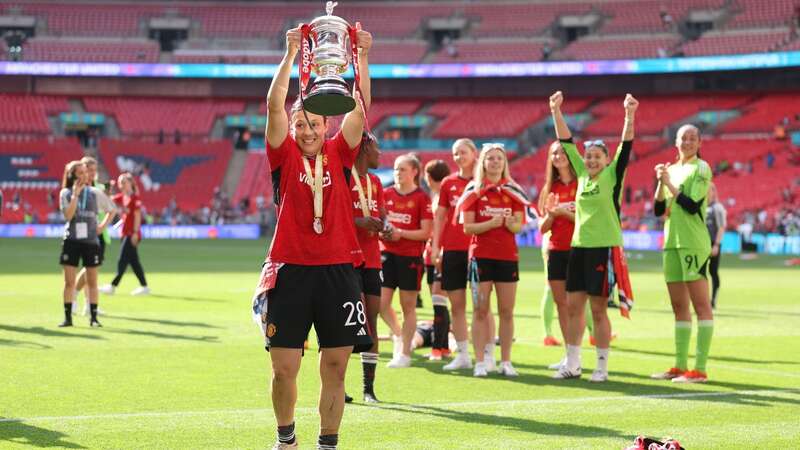 Rachel Williams celebrates scoring in and winning her second FA Cup final in 12 years (Image: Photo by Catherine Ivill - AMA/Getty Images)