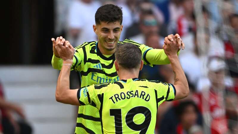 Kai Havertz celebrates with Leandro Trossard after scoring in Arsenal