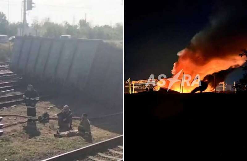 Footage shows the train in flames at the Kotluban station