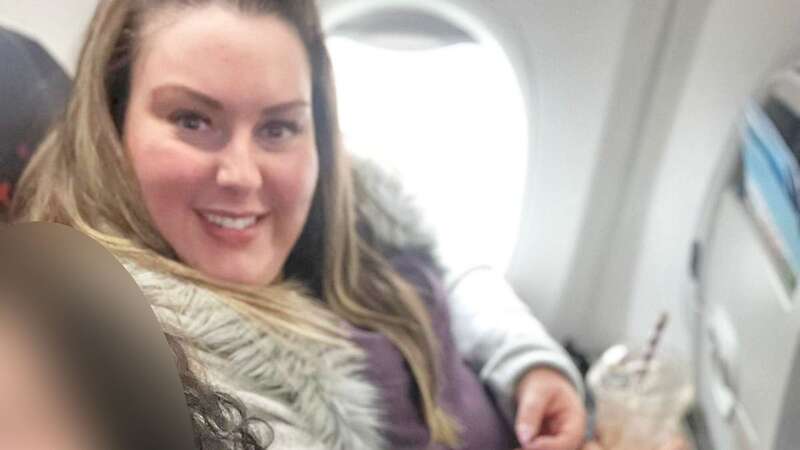 Sarah Speight, before she lost 11.5 stone pictured on the plane (Image: No credit)