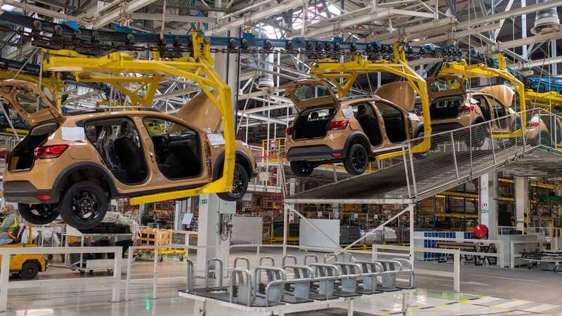 Cars are placed on a production line inside a Renault factory outside of Tangier, Morocco (Image: Copyright 2024 The Associated Press. All rights reserved.)