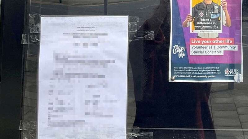 The noticeboard in Leigh-on-Sea with the agenda stuck to it with sellotape (Image: SWNS)