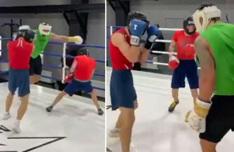 Watch moment Usyk sparred TWO opponents at once and attempted double punch