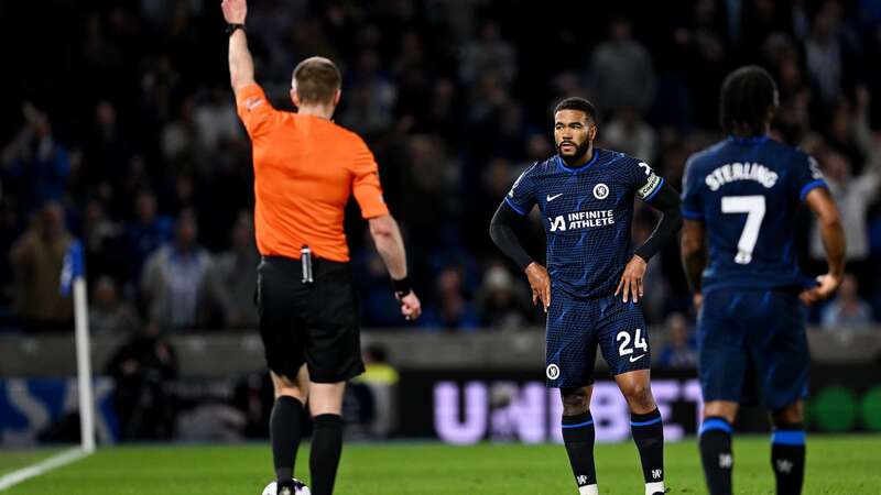 Referee Michael Salisbury speaks with Reece James of Chelsea after showing him a red card (Image: 2024 Chelsea FC)