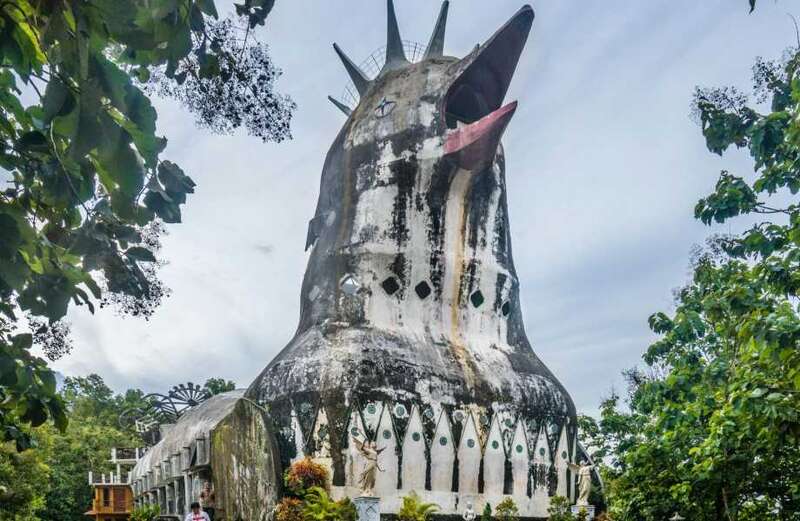 Bizarre pictures show the giant decaying chicken shaped building sitting in the heart of an Indonesian jungle