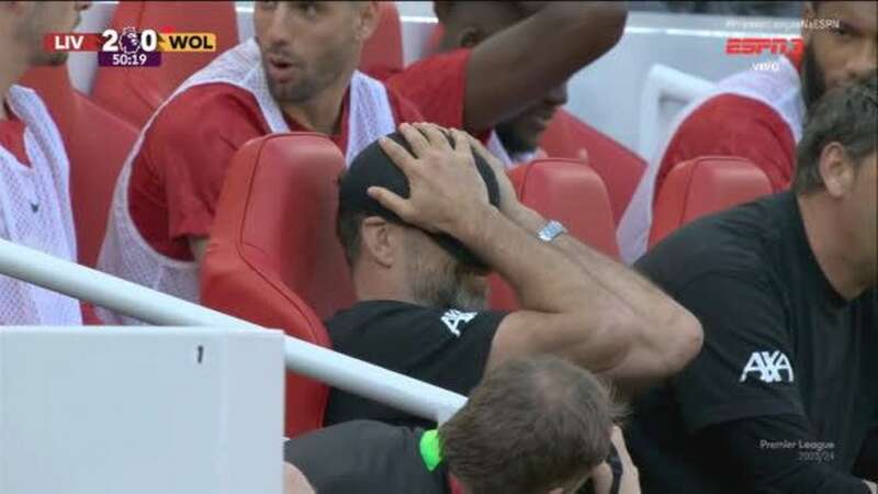 Jurgen Klopp reacts to Luis Diaz miss (Image: ESPN)