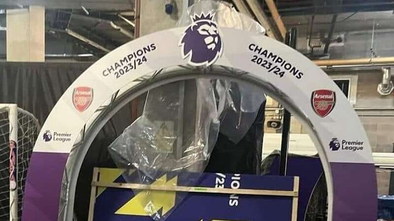 The unused Premier League trophy arch after Arsenal just fell short in the title race (Image: X)