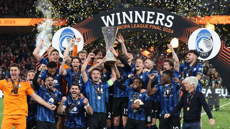 Atalanta hoist the Europa League trophy (Image: DAMIEN EAGERS/EPA-EFE/REX/Shutterstock)