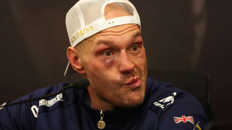 RIYADH, SAUDI ARABIA - MAY 18: Tyson Fury speaks to the media during a post fight press conference following defeat in the IBF, WBA, WBC, WBO and Undisputed Heavyweight titles