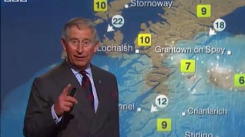 Prince Charles had a go at reading the weather during a tour of BBC Scotland