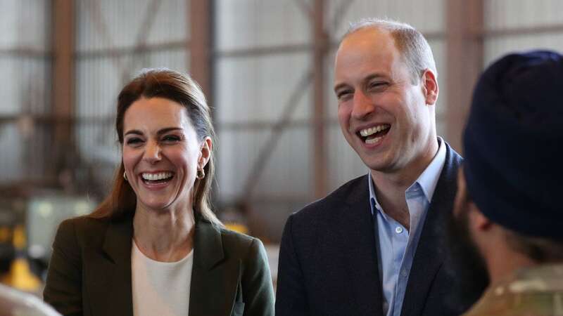 William and Kate laugh with troops at the RAF base in Cyprus (Image: PA)