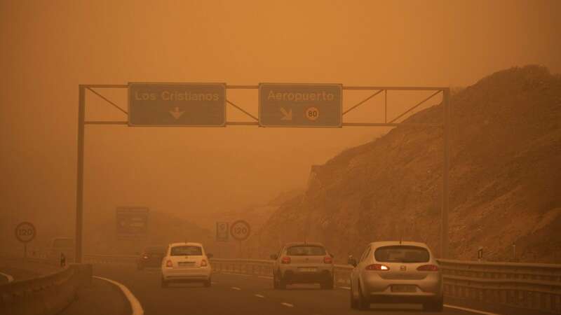 Cars drive during a sandstorm in Santa Cruz de Tenerife (Image: AFP via Getty Images)