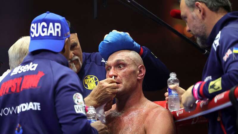 Tyson Fury in the corner against Oleksandr Usyk (Image: AFP via Getty Images)