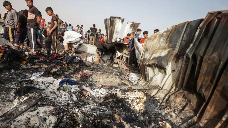 Palestinians observe the destruction caused by the attacks of Israeli army on tents of displaced Palestinians (Image: Anadolu via Getty Images)