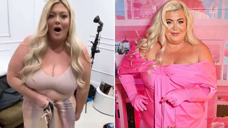 Gemma Collins tries on old trousers as she demonstrates incredible weight loss