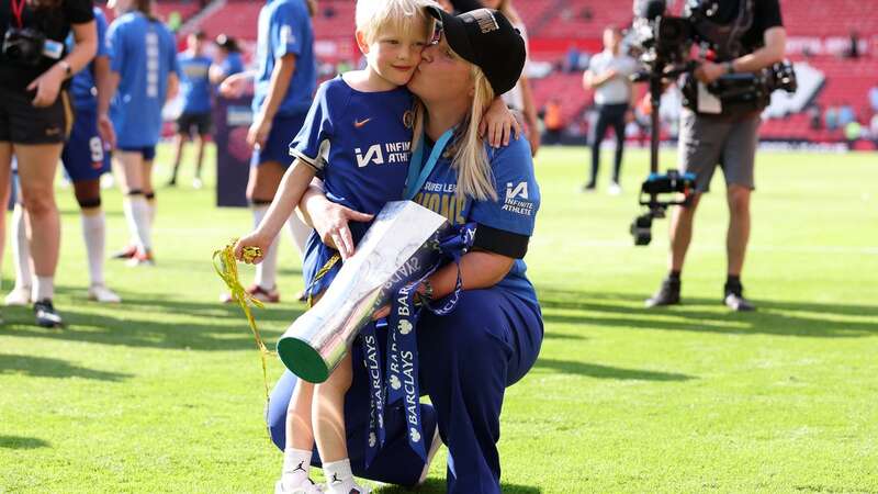 Emma Hayes celebrates winning the WSL title with her son, Harry (Image: Photo by Alex Livesey - The FA/The FA via Getty Images)