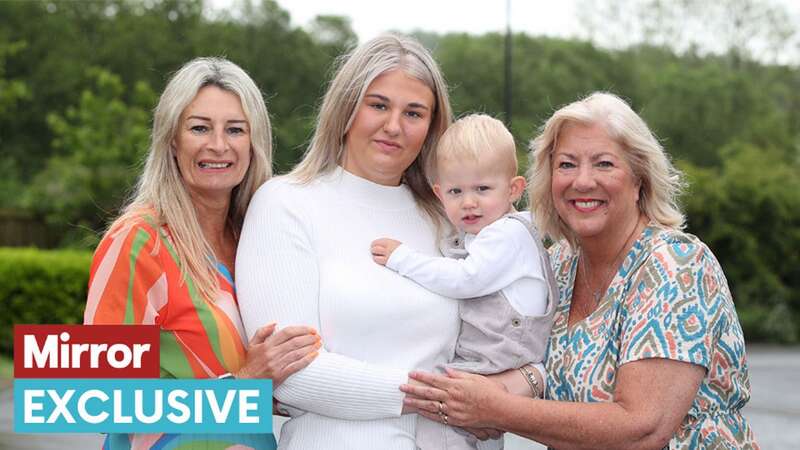 Frankie McCulloch holding her son, Rhys Thomas Lee Williams, stands with her mum, Louise Cullen (left), and Lee