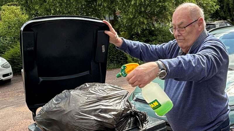 David Cossey is now spraying his bin with disinfectant every day (Image: Joe Harbert/Kent Online/SWNS)