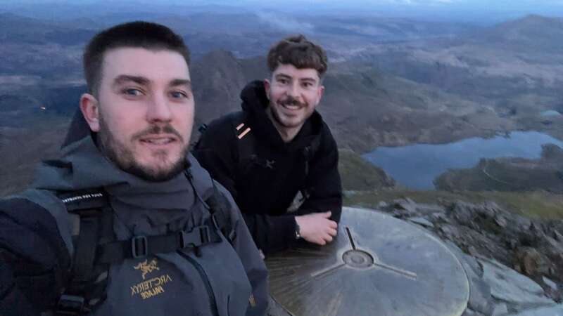 Bradley with a friend before the flight (Image: Bradley Richards / SWNS)