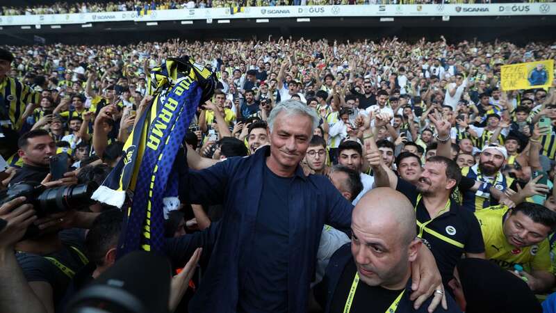 Jose Mourinho was mobbed as he was unveiled as Fenerbahce