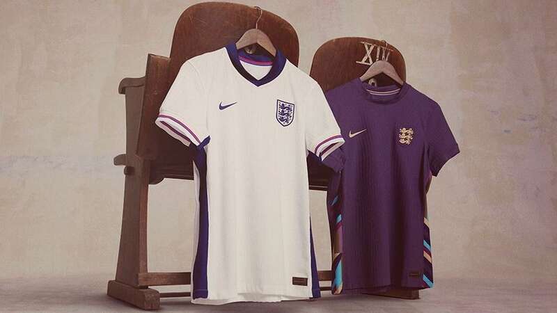 England fans can pick up the 2024 home and away shirts in time for the Euros (Image: England Football/FA)