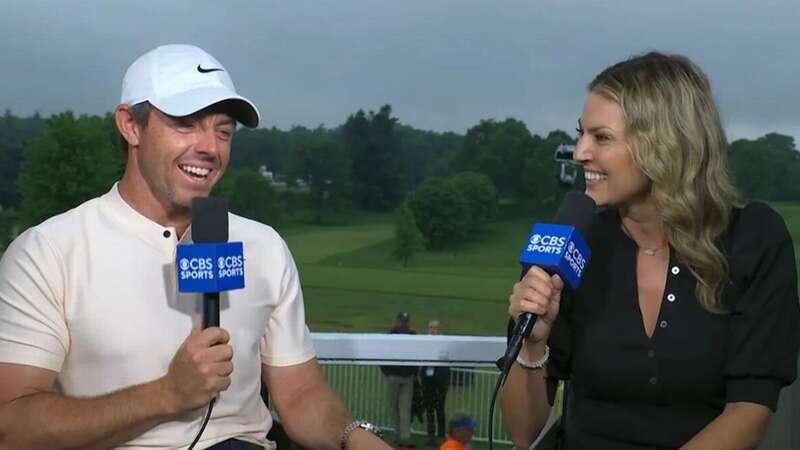 Both Rory McIlroy and Amanda Balionis were all smiles (Image: CBS Sports)