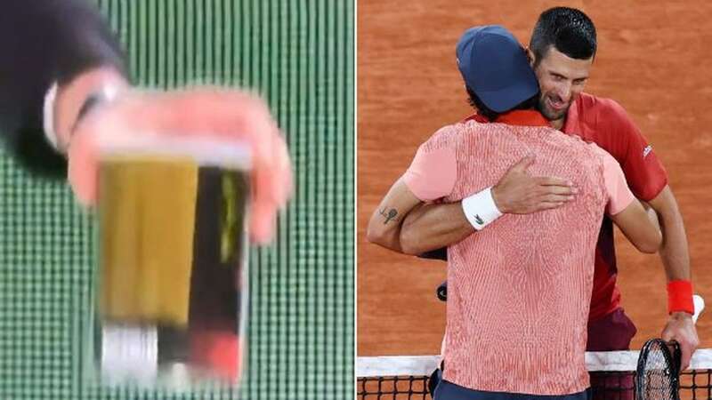 Novak Djokovic and Lorenzo Musetti embrace at the end of their third round match at the French Open (Image: Getty)