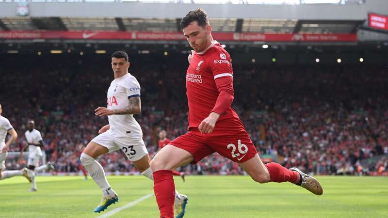 Robertson crosses the ball during a recent Premier League match (Image: Stu Forster/Getty Images)