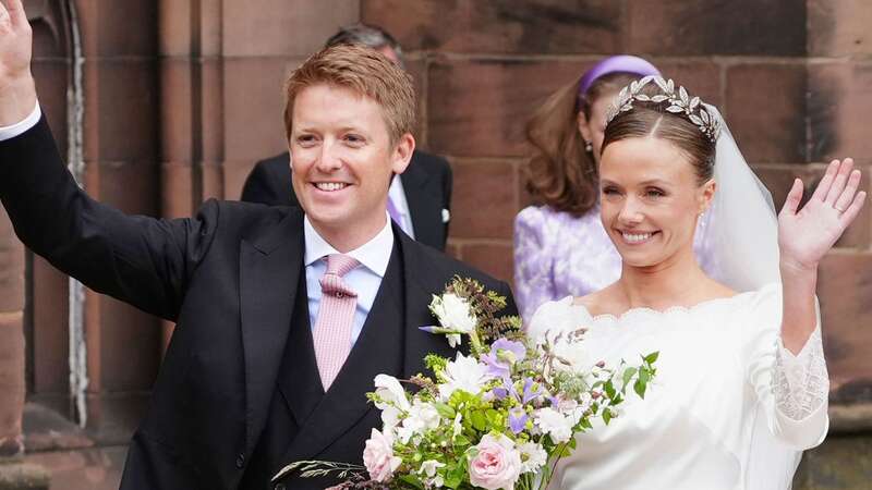 Olivia Henson and Hugh Grosvenor, the Duke of Westminster leave Chester Cathedral after their wedding (Image: PA)