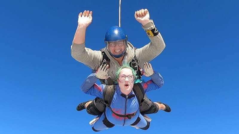 Pip Nix skydived in memory of her dad and grandad - who were killed in a plane crash 25 years ago (Image: Skydive Hibaldstow/SWNS)