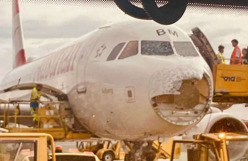 Chilling pictures reveal the damage caused to the Airbus by the terrifying weather