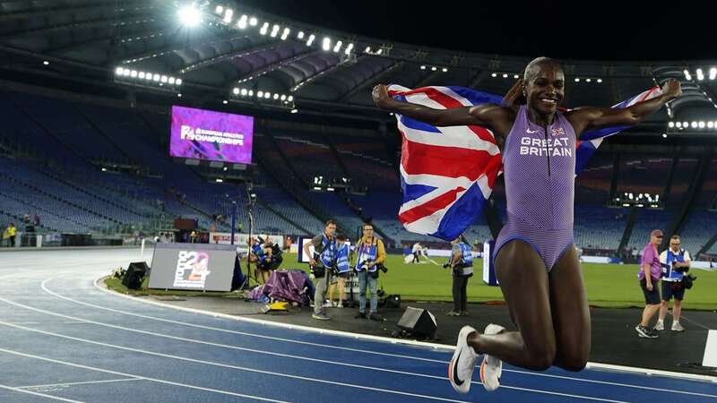 Dina Asher-Smith celebrates her win in the 100m in Rome.