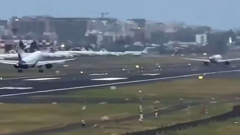 Terrifying moment plane takes off seconds before another flight lands behind it